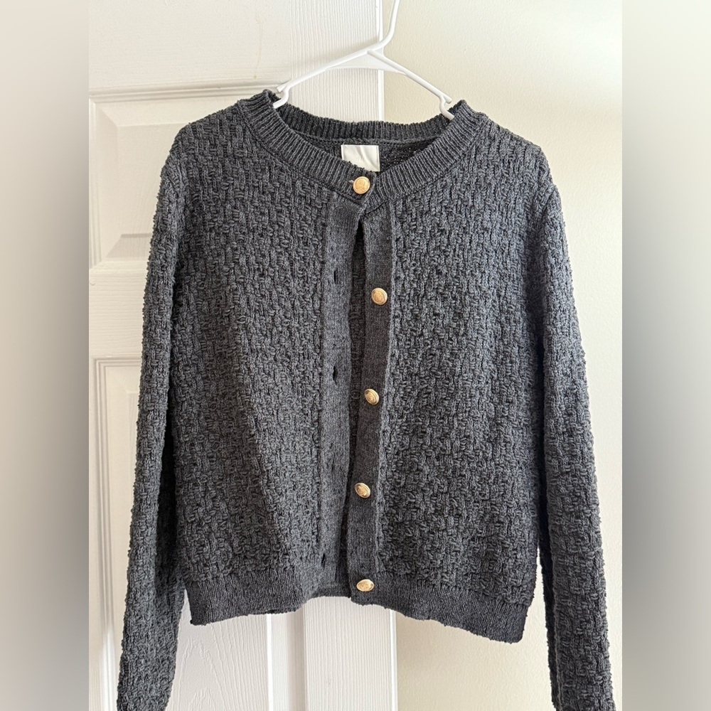 H&M Gray Cardigan Sweater with Textured Knit